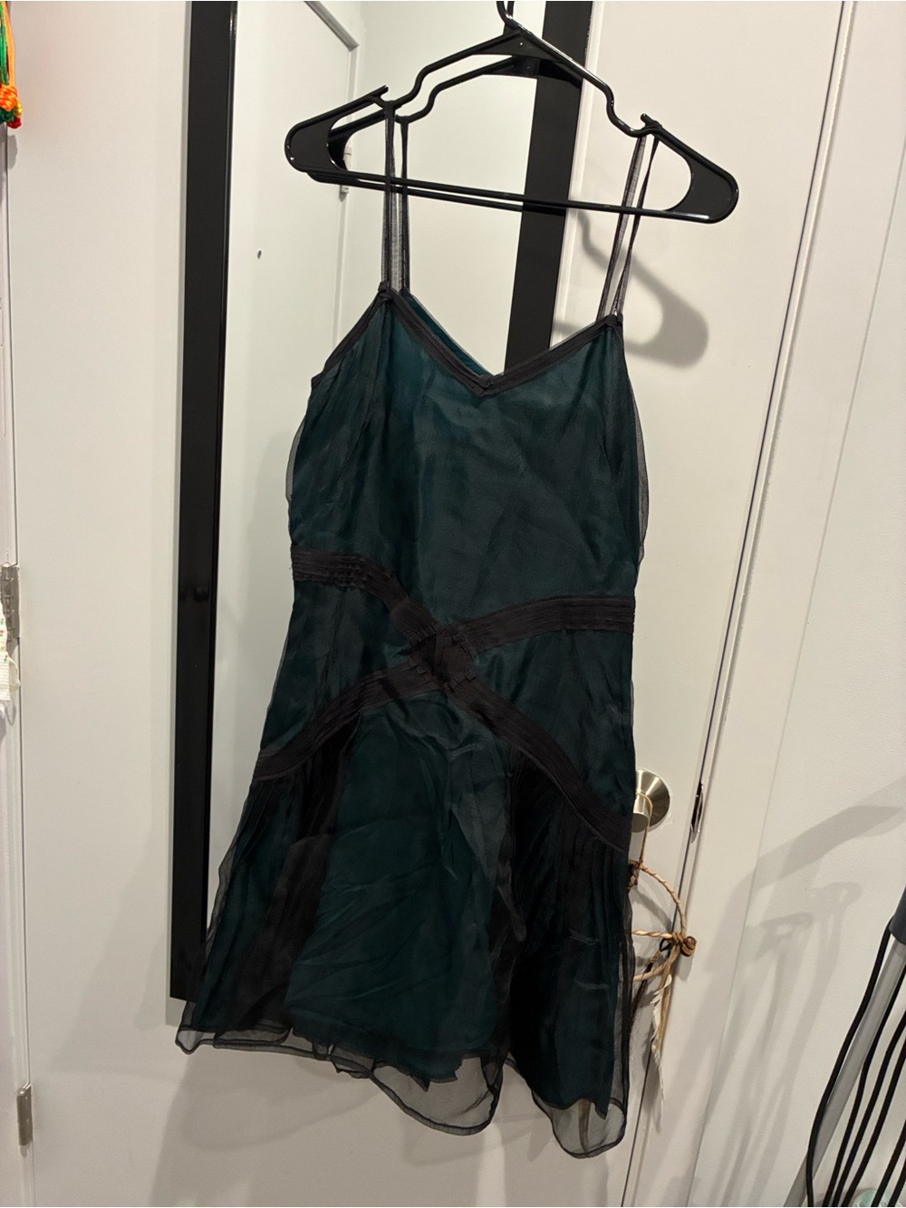 Leon Max Teal Silk Slip Dress with Black Trim (moving-sale)